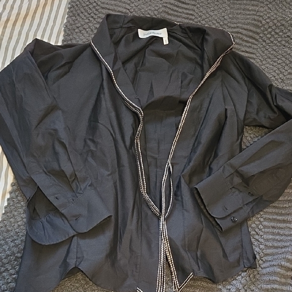 Yves Saint Laurent Jackets & Blazers - Authentic Saint Laurent Black Blouse With White Trim Size S - Made In France